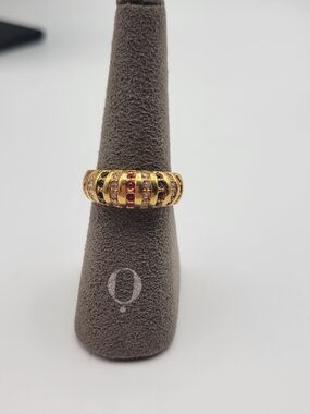 Vintage Made in China Red white and blue Rhinestones Dome Statement RIng